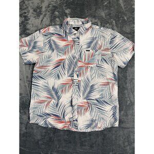 ONeill Mens Large Button-Up Palm Print Shirt White Red Blue